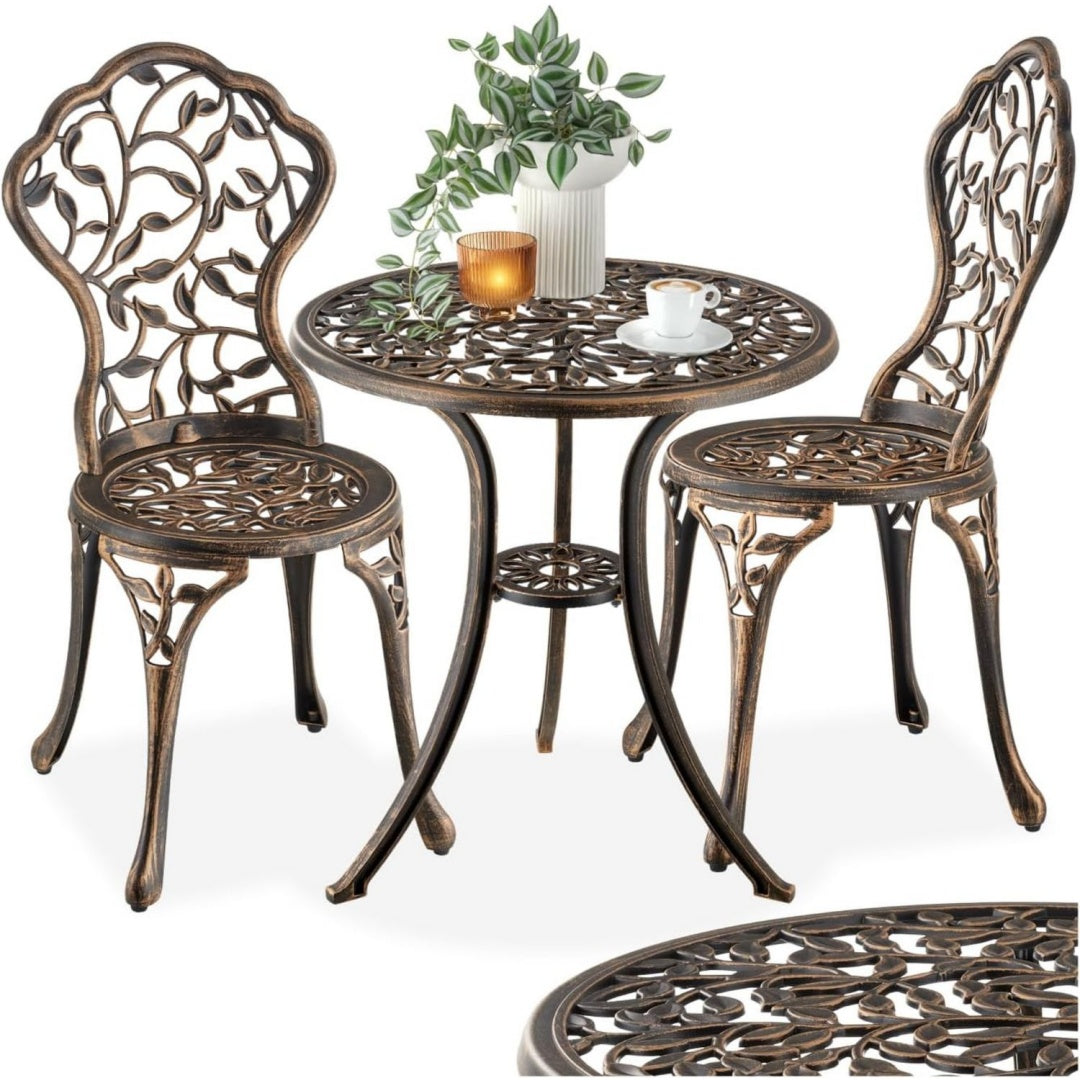 aluminium metall bistroset gartenmoebel set bistro set 1x balkontisch beistelltisch outdoor und 2x gartenstuhl terrassenmoebel balkonmoebel kleiner balkon wintergarten gartendeko vintage