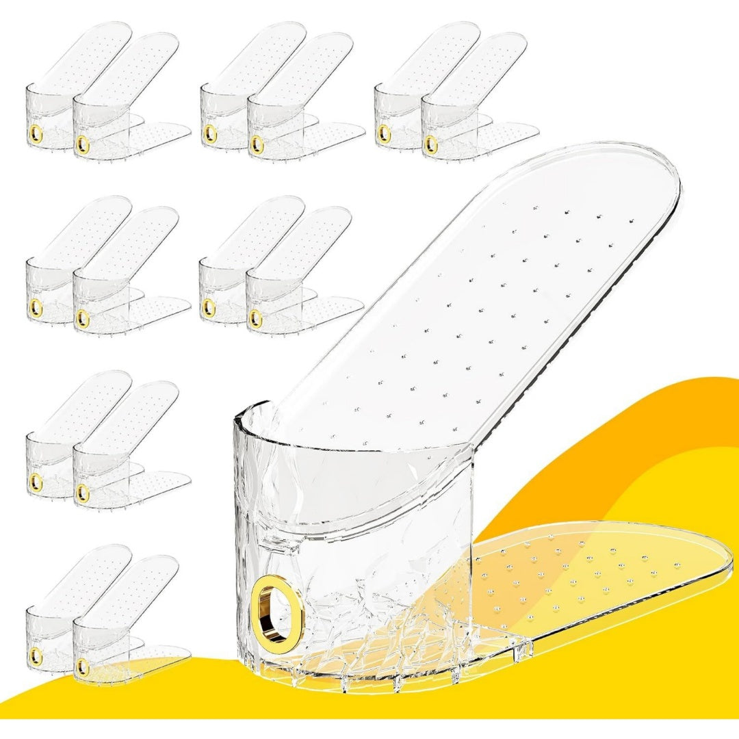 15 stueck verstellbare transparente schuhschlitz-organizer platzsparend doppellagig schuhregal schuhstapler fuer schuhaufbewahrung schuhorganizer stapelbarer schuhhalter fuer sneakers absaetze un