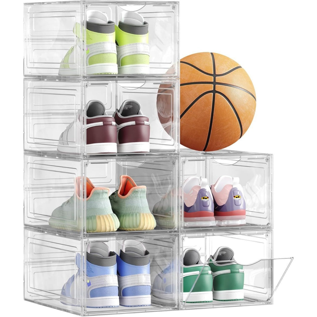 schuhboxen schuh-organizer aus kunststoff mit tuer durchsichtig 6er set stapelbar einfache montage 34 x 25 x 184 cm fuer schuhe bis groesse 44 transparentes weiss lsp406w02