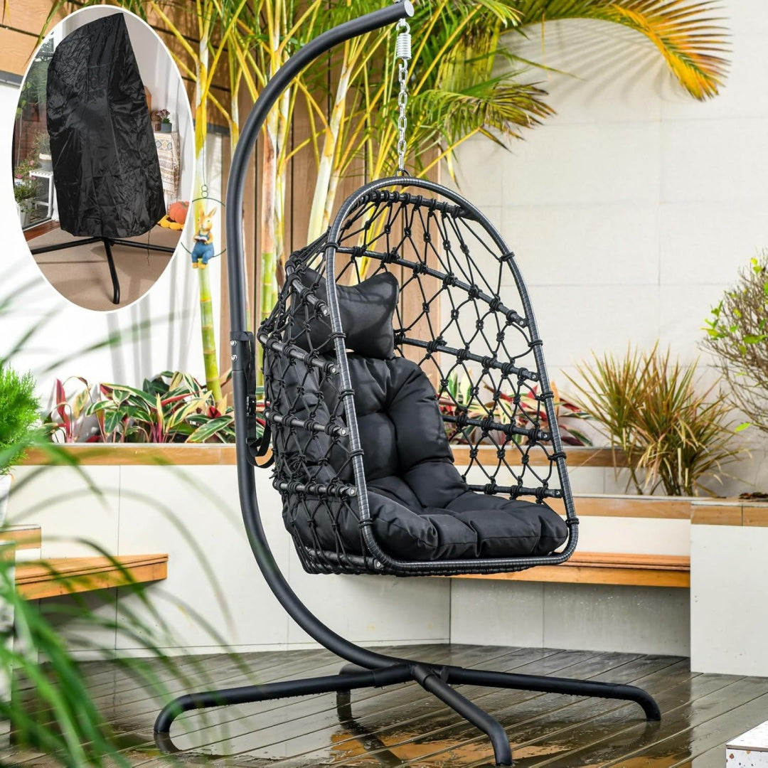 polyrattan haengesessel mit gestell outdoor indoor korb haengestuhl rattan hanging chair wetterfest haengeschaukel gartenschaukel bis 195 kg schwarz