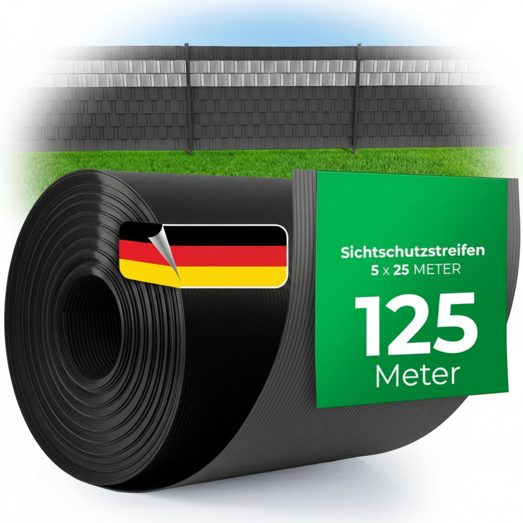 5x 25m rolle pp premium sichtschutzstreifen fuer doppelstabmatten anthrazit 19 cm hoch - 50 reihen stabmattenzaun sichtschutzstreifen grau mit rillen zaunelemente sichtschutz hohe qualitaet
