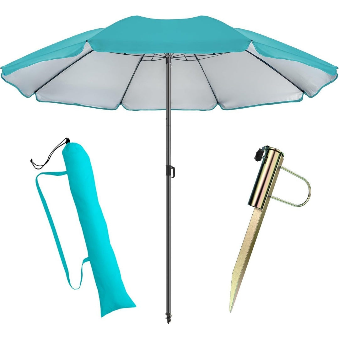 sonnenschirm strand 180 cm mit rasendorn 3-in-1 set tuerkis upf 50 strandschirm windfest stabil schirmhulle rasendorn sonnenschirmhalter - sonnenschirm set fuer garten schirmspiess