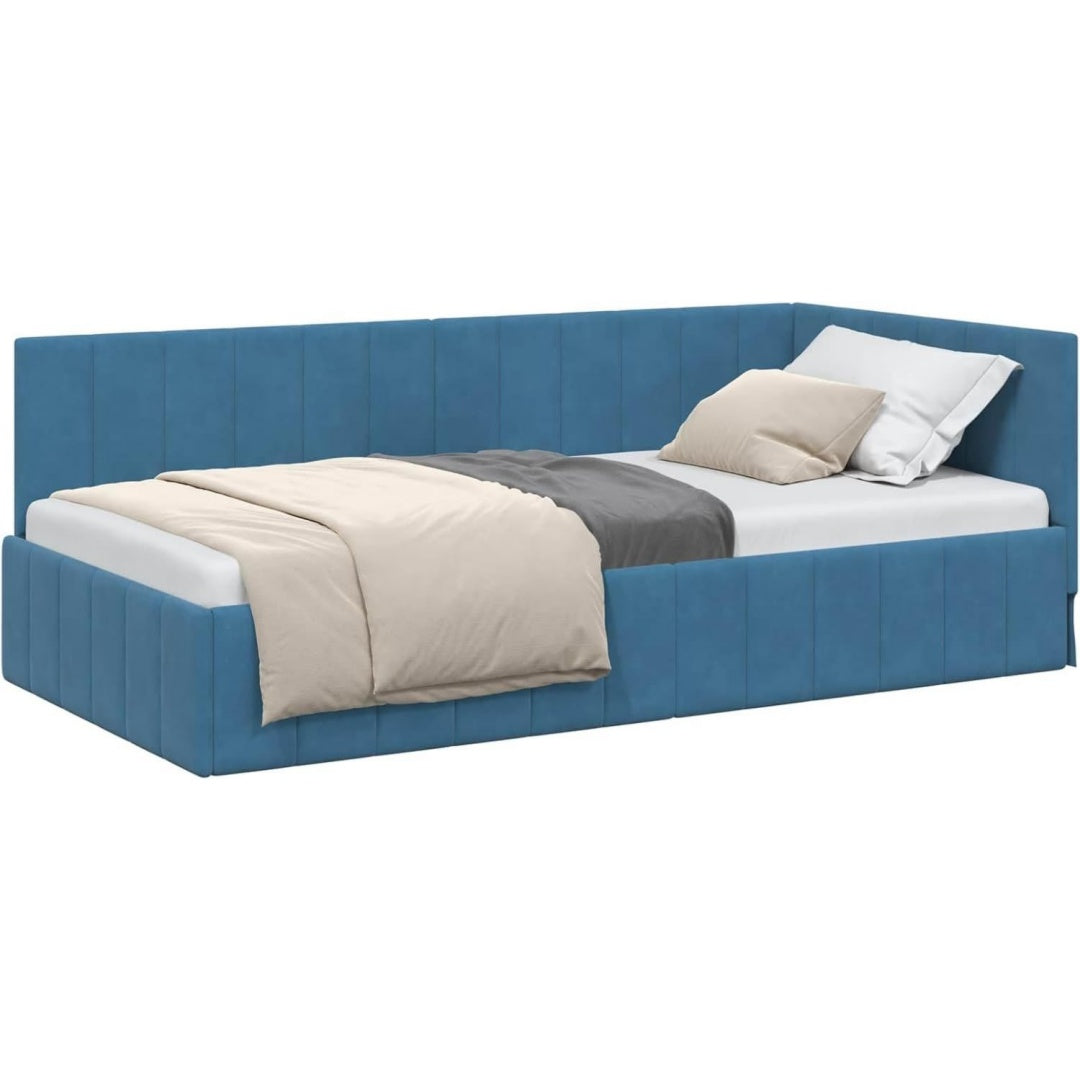 eckbettgestell mit kopfteil blau 100 cm x 200 cm samt