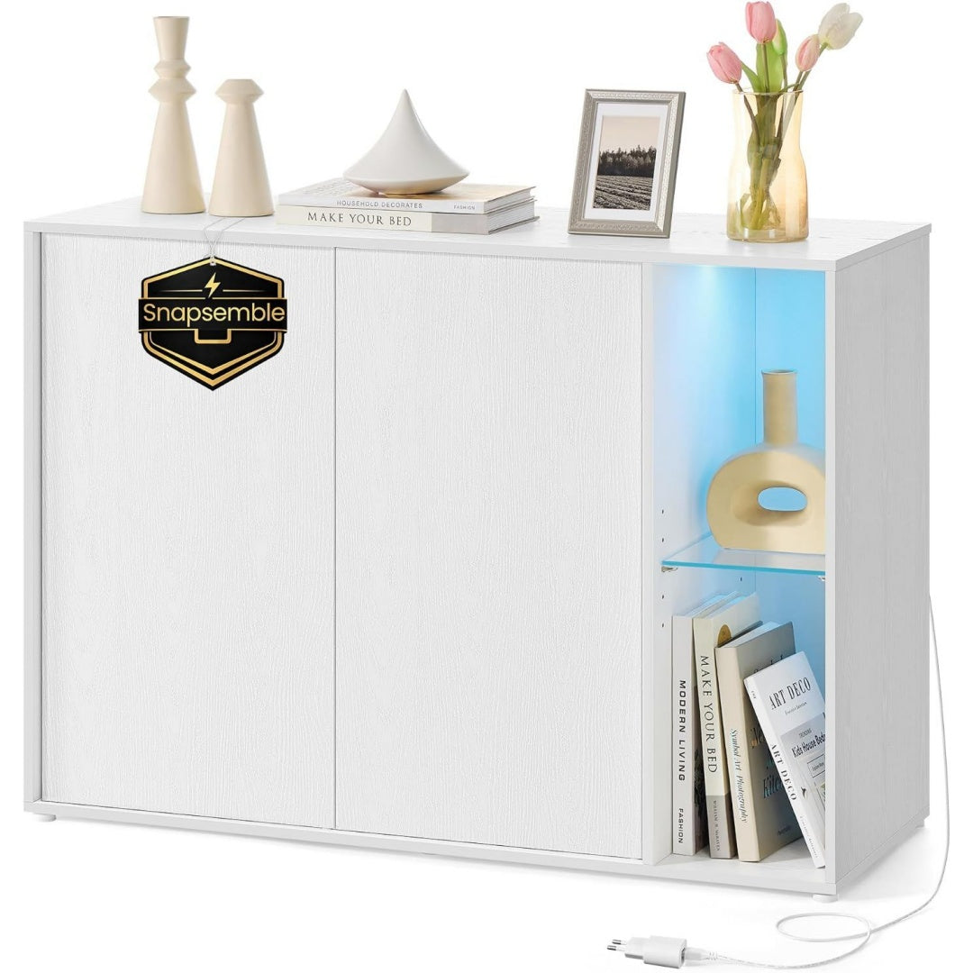 home sideboard snapsemble fernseher-schrank mit lichtemittierende diode-beleuchtung aufbewahrungsschrank wohnzimmer verstellbare ablagen modern basic schneeweiss kadin kollektion bbk372w01