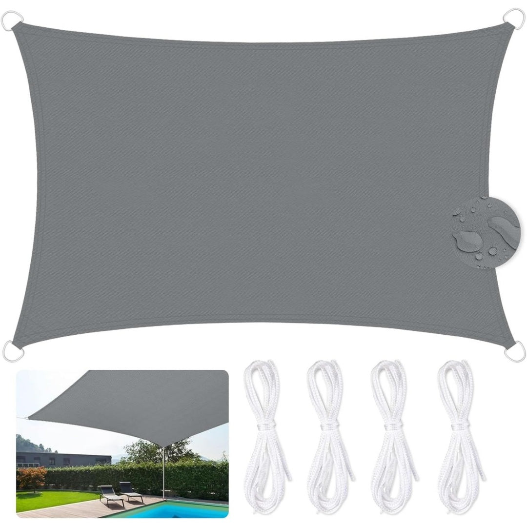 wasserdichtes rechteckiges sonnensegel 3x5m 420d verschluesseltes verdicktes oxford gewebe 95 ultraviolett bestaendig fuer pool garten terrasse park camping - grau