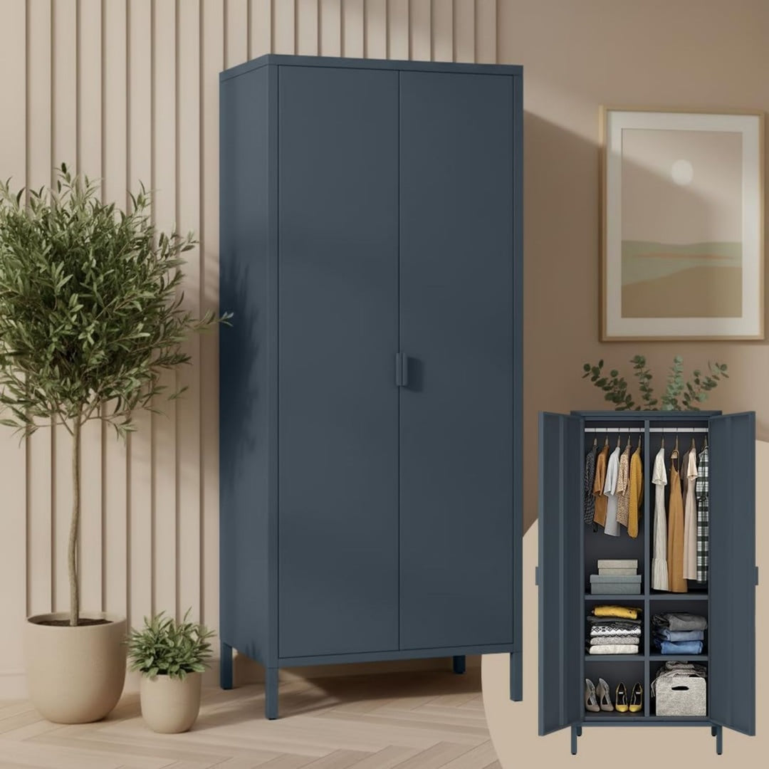 ituri metallschrank mit 6 faechern 2 kleiderstangen anthrazit kleiderschrank 80 cm garderobenschrank flur breit schlafzimmerschrank industrial style stahlschrank fuer wohnzimmer buero