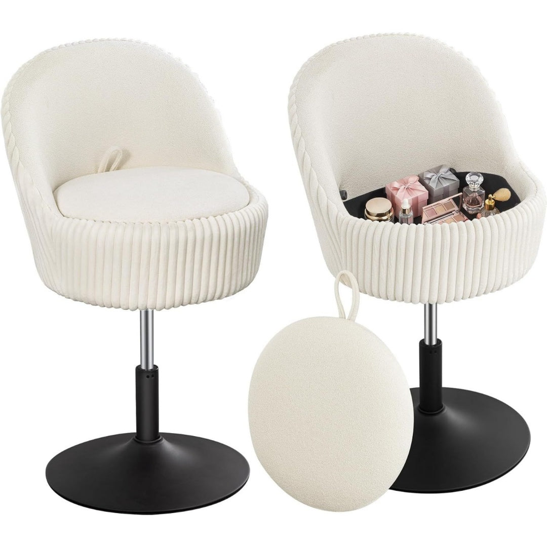 schminkhocker schminkstuhl mit stauraum weiss 360 schwenkbar mit rueckenlehne hoehenverstellbar drehhocker geeignet fuer schminktisch schlafzimmer vs32803m