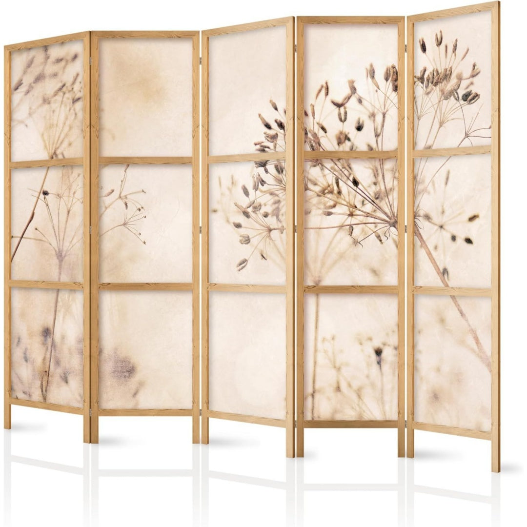 paravent raumteiler holz pflanzen 225x172 cm 5-teilig modern mobiler sichtschutz sofort einsatzbereit holzrahmen ideal fuers wohnzimmer oder buero geruchsneutral lichtbestaendig